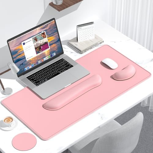 Dapesuom Keyboard Wrist Rest Mouse Pad Set, 4Pcs Extended Large XXL Gaming Mousepad + Mouse Wrist Cushion + Memory Foam Keyboard Wrist Support + Cup Coaster, Pink 31.5x15.7in Desk Pad for Home Office - Image 7