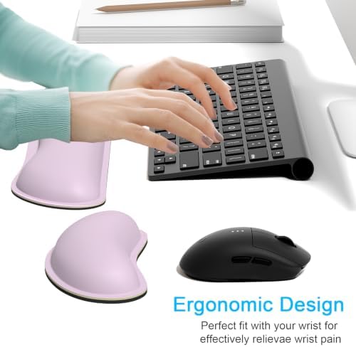 Dapesuom Keyboard Wrist Rest Set, Cute PU Leather Wrist Cushion for Computer Keyboard and Mousepad, Memory Foam Mouse Pad Rests Support with Non-Slip Base for Typing Pain Relief, Laptop, Queen Pink - Image 2