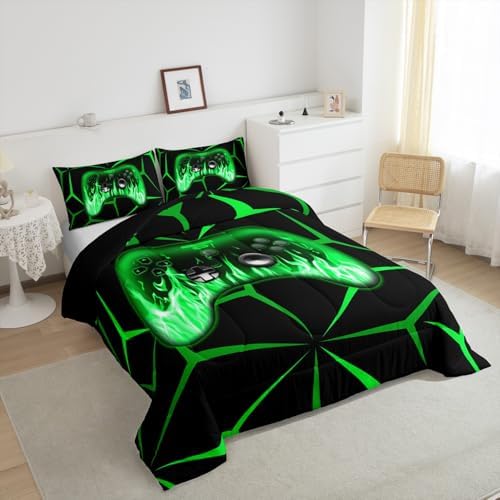 Feelyou Kids Gamer Comforter Set,3D Video Gaming Bedding Set Toddler Size for Teens Boys,Green and Black Game Console Comforter,Geometric Game Contoller Bed Set All Season for Game Lovers - Image 4