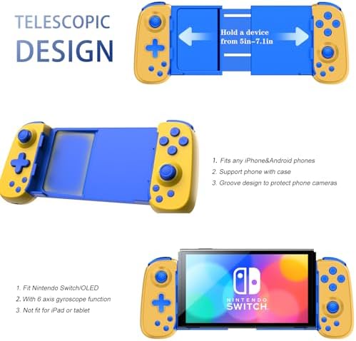 Wireless Controller for iPhone 17/Android/PC/iPad/Tablet/Appl Arcade MFi Games/Switch/PS4, Support Streaming on PS5/Xbox/PC Console, Cloud Gaming Gamepad Joystick - Turbo/6-Axis Gyro/Dual Motors - Yellow - Image 5