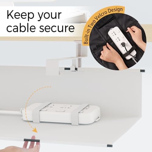 Under Desk Cable Management Tray 15.7" - No Drill Computer Wire Organizer Cable Tray, Cord Hider Clamp Mount with 16X Cable Ties PC Cables Management Cord Holder for Office/Home (Upgrade Fabric,White) - Image 4
