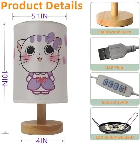 Purple Kitty Kids Nightstand Lamp,3 Color Dimmable LED Bedside Lamps for Girls Bedroom,Kitty Night Light for Room Decor,Cute Cat Desk Lamp with LED Bulb,Unique Gift for Girls Birthday Children - Image 6