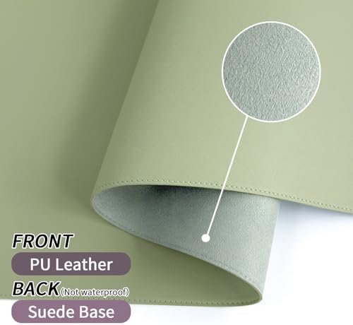 Light Green Desk Mat with Stitched Edges, Large Mouse Pad, Non-Slip Desk Protector Mat, Leather Desk Blotter, Waterproof Desk Pad for Office Home Decor(31.5×15.7 Inches) - Image 2
