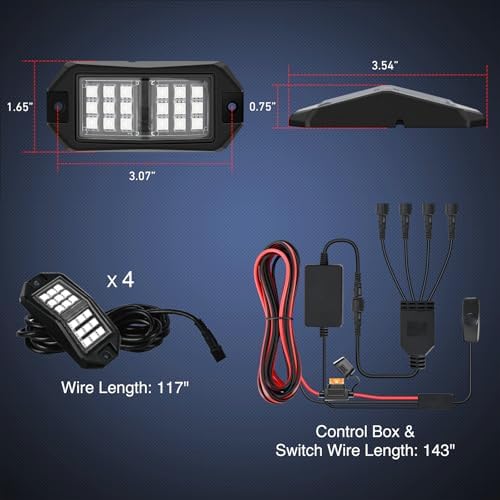 Nilight RGB LED Rock Lights Kit 4 PCS 18LED Wide Angle Wheel Well Light - Image 2