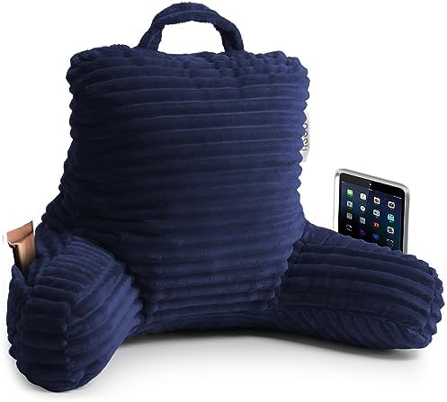 Nestl Reading Pillow for Kids & Teens with Shredded Memory Foam, Luxe Cut Plush Backrest Pillows for Reading and Gaming, for use on Couch, Bed, Floor, Adjustable Support with Washable Cover Navy Blue by Nestl