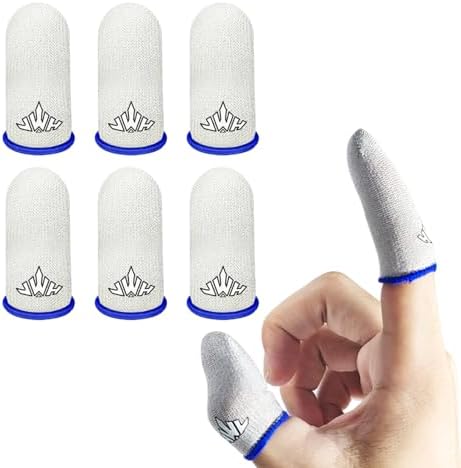 JWH 6 Pack Ultra Thin Silver Fiber Gaming Finger Sleeves White Thumb Sleeves Mobile Gaming Cots Gaming Finger Gloves for PUBG Tightly Woven Wire Silky and Sweat Proof Fundas para Dedos Gamer by JWH