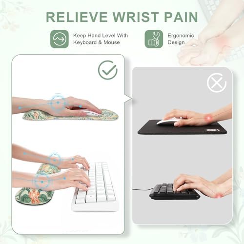 iCasso Ergonomic Mouse Pad, Keyboard Wrist Rest, Memory Foam Mousepad with Wrist Support, Easy Typing and Relieve Wrist Pain Keyboard Pad for Computer(Green Floral) - Image 4