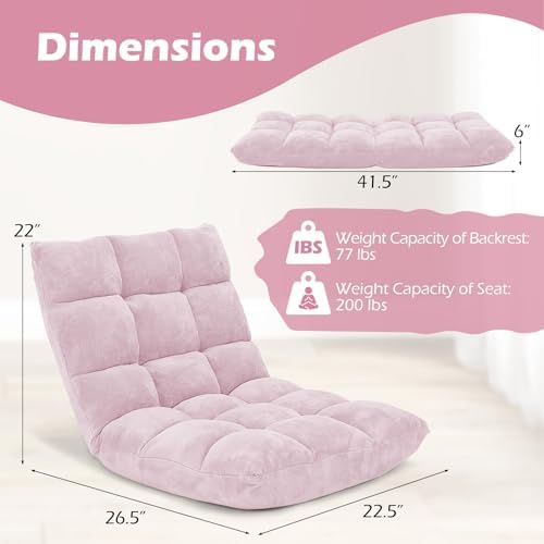 COSTWAY Floor Chair, Video Gaming Chairs with Back Support (Light Pink) - Image 3