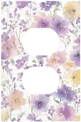 Outlet Covers Purple Floral Watercolor Wildflower Decorative 1 Gang Duplex Light Switch Cover Plate Single Electrical Receptacle Wall Plate Plug Switchplate Faceplate for Bedroom Decor by JOOJIAO