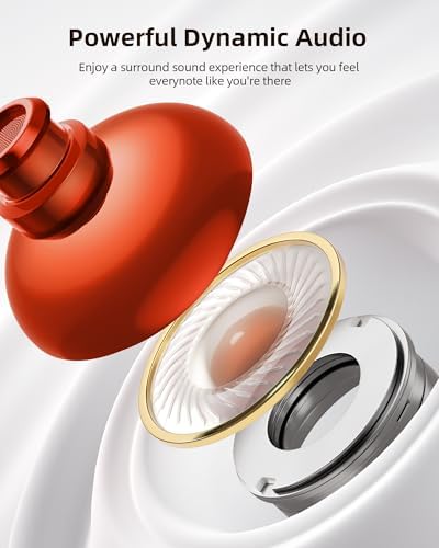 PocBuds Bluetooth Headphones Wireless Earbuds 80hrs Playtime Wireless Charging Case Digital Display Sport Ear Buds with Earhook Deep Bass IPX7 Waterproof Over-Ear Earphones for Phone Laptop Beige - Image 5