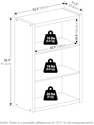Furinno Viola Book Shelf, 3-Tier Bookshelf, Extra Thick Frame Bookcase with Open Shelf, Open Back Design, 11.3" x 23.2" x 35.9", for Living Room, Bedroom, Home Office, White - Image 3