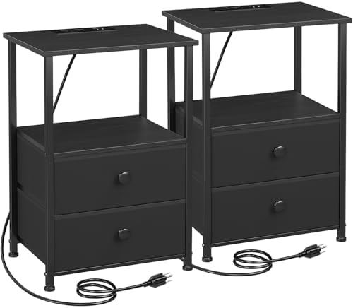 LOAKEKEL Nightstands Set of 2, Night Stand with Charging Station by LOAKEKEL