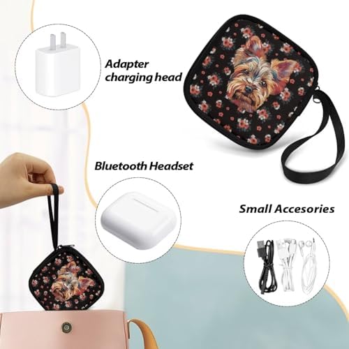 Dog and Flower Headphone Bag Travel Headphones Carrying Case, Protective Shell Travel Bag for Cable, Charger Storage for Earphone, Earbud, Earpieces - Image 6
