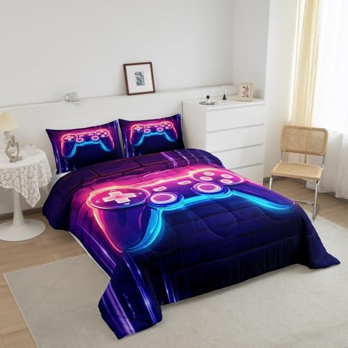 Feelyou Gamer Comforter Set Toddler Size, Pink Gamer Bedding Set Gaming Comforter Game Room Decor Duvet Set Durable Bed Set 2Pcs - Image 2