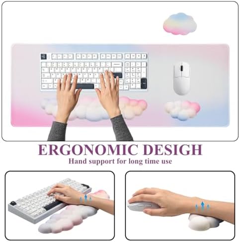 Gaming Desk Mat with Keyboard Wrist Rest Set, 4 in 1 Mouse Pad Set | Large Mouse Pad & Cloud Keyboard Wrist Rest& Mouse Wrist Rest&Coaster, Comfort and Support for Typing and Gaming - Image 2