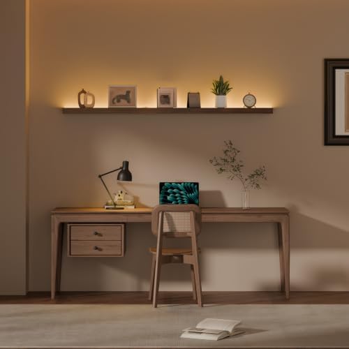 60 inch LED Gaming Floating Shelves for Wall,Solid Wood Long Wall Shelves Set of 1 with Light for Gaming Room,Walnut Rustic Wall Mounted Shelves for Living Room Bedroom Kitchen Garage - Image 6