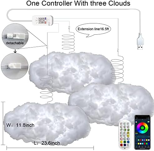 ZOKON 3PCS 3D Big Cloud Lightning Light Kit Music Sync Multicolor Lightning Changing Strip Lights 360 Degree Wireless Remote APP NO DIY Coolest Decorations for Adults and Kids Indoor Home Bedroom - Image 2