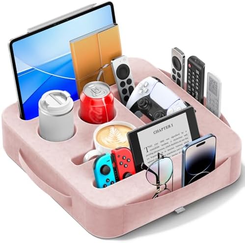 Couch Cup Holder Tray, Couch Caddy for Drink, Snack, Phone, Remote, Ipad, Game Controller, Large-size Sofa Cup Holder for Bed, Sofa, Car, Desk, Pink by Unknown