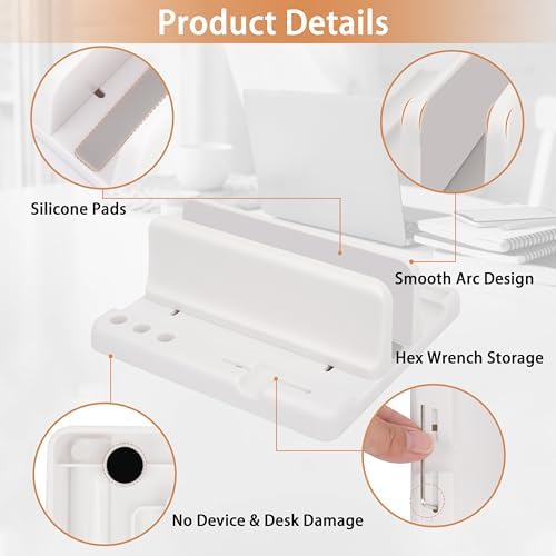 Vertical Laptop Stand Holder, ABS Organizer with Adjustable Dock, 3/4 in 1 Design Extra Storage Space-Saving, Sturdy Laptop Computer Holder for PC, MacBook, Mini PC, iPad (White, 1 Slot) - Image 2