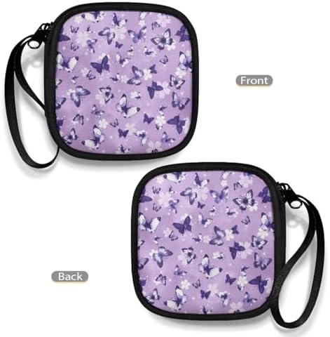 Purple Butterfly Floral Headphones Carrying Case, Protective Shell Travel Bag for Cable, Charger Storage for Earphone, Earbud, Earpieces - Image 4