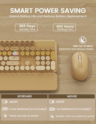Wireless Keyboard and Mouse Combo, Cute Typewriter, Magnetic Wrist Rest - Image 5
