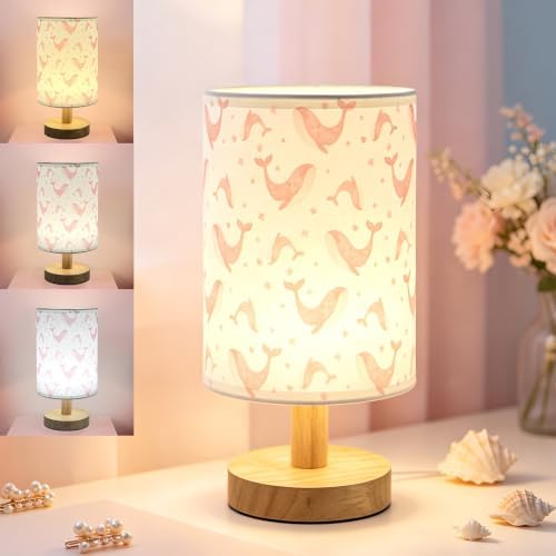 Whale Kids Table Lamp for Bedroom,Kids Bedside Lamps 3 Colors Dimmable Nightstand Night Light with Cartoon Flaxen Fabric Shade Desk Lamp for Girls Boys Room Nursery Ocean Decor,Birthday Kids Gift by Unknown