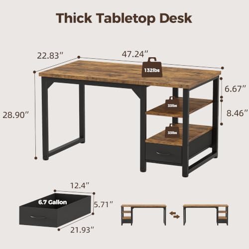 Mericonia 48" Reversible Computer Desk with Drawer, 1" Thick Office Desk - Image 2