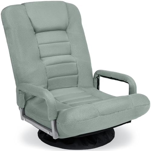 Best Choice Products Swivel Gaming Chair 360 Degree Multipurpose Floor Chair Rocker for TV, Reading, Playing Video Games w/Lumbar Support, Armrest Handles, Adjustable Foldable Backrest - Sage Green by Unknown