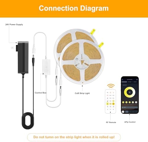 Pandery COB LED Strip Light,CCT Dimmable Strips Light,2700K-6500K,65ft/20m,8mm Wide,CRI90+ 24V LED Strips Kit with Bluetooth APP Control/Music Mode,for Bedroom,Kitchen,DIY Lighting - Image 3