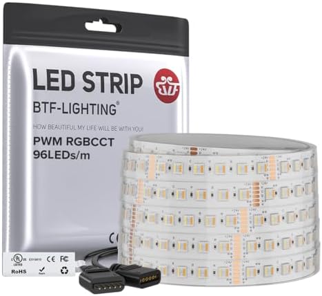 BTF-LIGHTING RGBCCT LED Strip UL Listed 16.4ft 96LED/m 300LED DC24V IP67 by BTF-LIGHTING