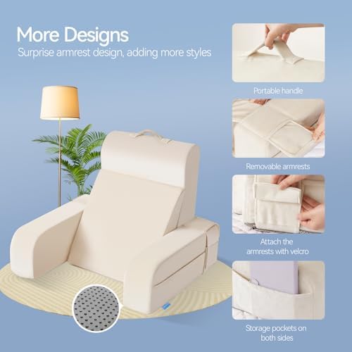 Kayfia Reading Pillow, Gel Memory Foam Back Rest Pillow, 19", Ivory - Image 6