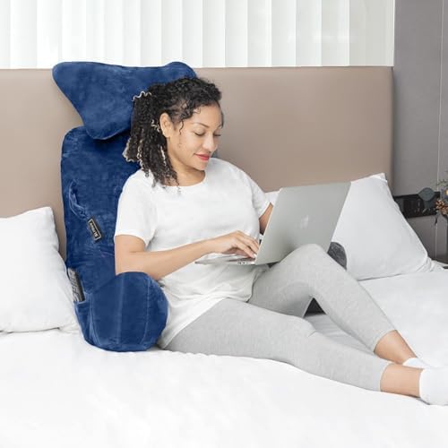 SLIGUY Reading Pillow-Extra Large 31" Bed Rest Pillow with Detachable Neck Roll & Arms for Sitting in Bed or Couch-Adult Backrest Reading Pillow for Reading/Watching TV/Gaming/Relaxing-Dark Blue - Image 2