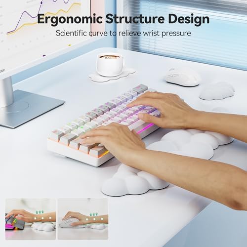 TECKNET Cloud Keyboard Wrist Rest Set, Cloud Wrist Rest with Non-Slip Base, PU Leather Wrist Pad for Keyboard with Ergonomic Memory Foam for Computer Laptop Office Gaming and Pain Relief, White - Image 3