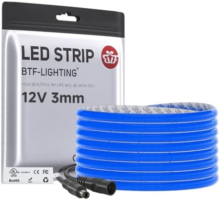 BTF-LIGHTING UL Listed Blue Color 3mm Width FCOB COB LED Strip Light by BTF-LIGHTING