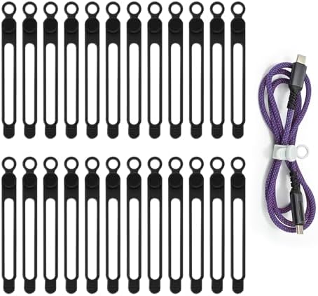 Silicone Cord Ties, Reusable 4.2in Cord Organizer for Charging Cables, Electrical Cords, Computer Wires, USB Data Cable Management(24Pcs, Black) by CozyNestMo