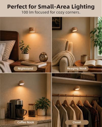 Rechargeable Wall Sconces with Remote, Magnetic Wall Lights, Wood 1 Pack - Image 5