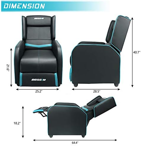 BOSSIN Gaming Recliner Chair for Adults 400lbs Racing Style Sofa Big and Tall PU Leather Recliner Seating, Modern Ergonomic Lounge Comfortable Home Movie Theater for Living Room(Cyan) - Image 2