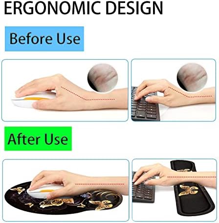 Keyboard Wrist Rest and Mouse Pad Wrist Support Set with Coffee Coaster, Non-Slip PU Base for Gaming and Office, Comfortable & Lightweight for Easy Typing & Pain Relief,Gold Butterfly - Image 3