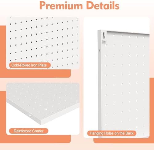 Peg Board Metal Pegboard Organizer 4 Pcs 15.7'' x 11.8'' Wall Control Pegboard for Gaming Room Garage Home Entryway Kitchen, White - Image 6