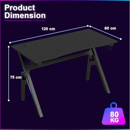 BestOffice | 47" Gaming Table | Black & Blue | R-Shaped Computer Desk - Image 3
