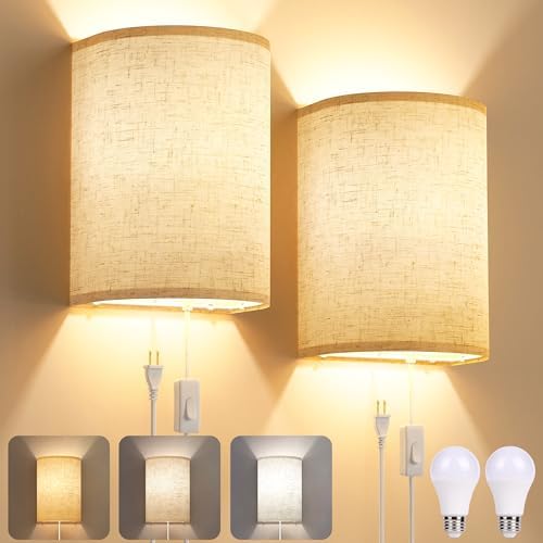 Yunaking Plug in Wall Sconces Set of Two Wall Lights with On/Off Switch by Yunaking