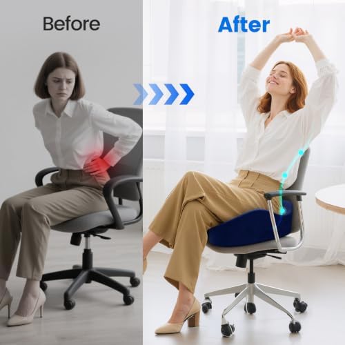 Seat Cushion, Non-Slip Memory Foam Chair Cushion for Taibone, Blue/X-Large | Chair Pillow with Handles for Car Office Chair, Tailbone/Sciatica Easing& Post-Surgery Recovery Chair Cushion - Image 4