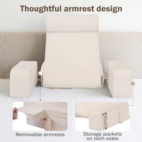 ENITYA 19" Reading Pillow for Bed with Firm Back Support & Big Pockets - Image 4