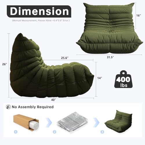 WHGBJA Giant Bean Bag Chair for Adults, Comfy Beanbag with Memory Foam | Floor Sofa Chair for Gaming, Reading, Bedroom, Living Room, Boneless, Ergonomic - Image 2