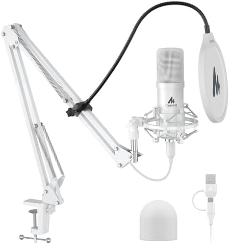 MAONO A04 White USB Microphone, 192kHz/24Bit Condenser Mic for PC Podcast by MAONO