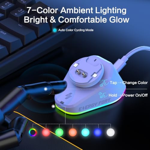 MOSHOU Charging Dock for Logitech Mouse G PRO X Superlight 2/1,G PRO X2 SUPERSTRIKE,G502/G502 X Lightspeed,G502 X Plus,G703/G903 Lightspeed,RGB Light,Computer Mice Powerplay Charging System(White) - Image 6