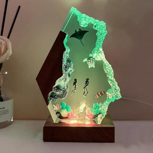 Scuba Diver Ocean Resin Lamp, Handmade Resin Night Light with USB Port by MASDEC