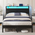 Queen Size Bed Frame with LED Lights and Charging Station Headboard by Unknown