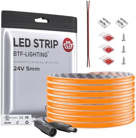 BTF-LIGHTING UL Listed Orange Color 5mm Width FCOB COB LED Strip Light by BTF-LIGHTING