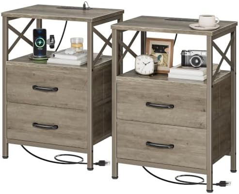 Huuger Nightstand Set of 2 with Charging Station, USB-C Port, End Tables by Huuger